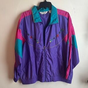 Two Twenty | Vintage Floral Embroidered Windbreaker Zip Up Jacket Sz XL